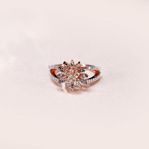 Rose Gold Floral Diamond Cut Ring - Silver 925 - Gold Plating